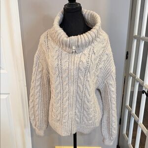 Heartloom Soft Cream Cable Zip Turtleneck Sweater Size L